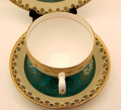 Vintage Royal Grafton (Green and Gold ) Bone China Trio Made in England