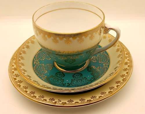 Vintage Royal Grafton (Green and Gold ) Bone China Trio Made in England