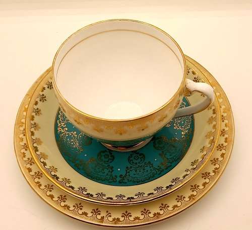 Vintage Royal Grafton (Green and Gold ) Bone China Trio Made in England