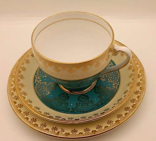 Vintage Royal Grafton (Green and Gold ) Bone China Trio Made in England