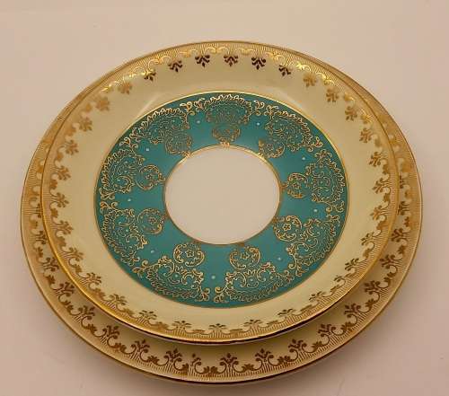Vintage Royal Grafton (Green and Gold ) Bone China Trio Made in England