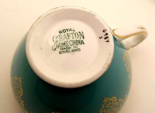 Vintage Royal Grafton (Green and Gold ) Bone China Trio Made in England
