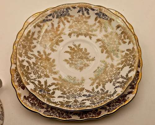 Vintage Genuine Bone China Vale trio made in Longton England white and gold
