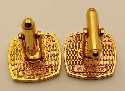 a Pair of Vintage 24kt Gold Plated VOLKSKAS BANK Cufflinks in Bag