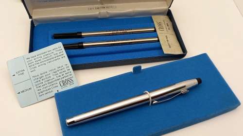 Vintage Cross Lustrous Chrome No 3604 Soft-tip pen with 2 refills in box -Ink is ok