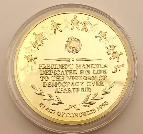 Vintage 1996 Mandela act of congress 1998 gold plated coin in capsule 40x3mm