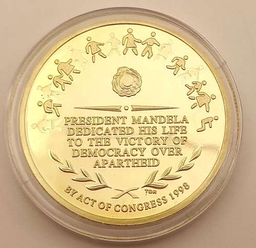 Vintage 1996 Mandela act of congress 1998 gold plated coin in capsule 40x3mm