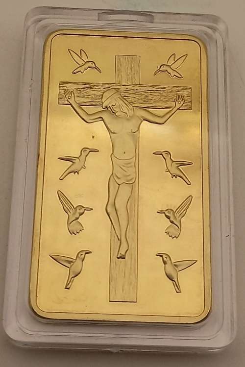 One Troy ounce 100mils.999 fine gold CLAD Bar 10 commandments serial number 333000333
