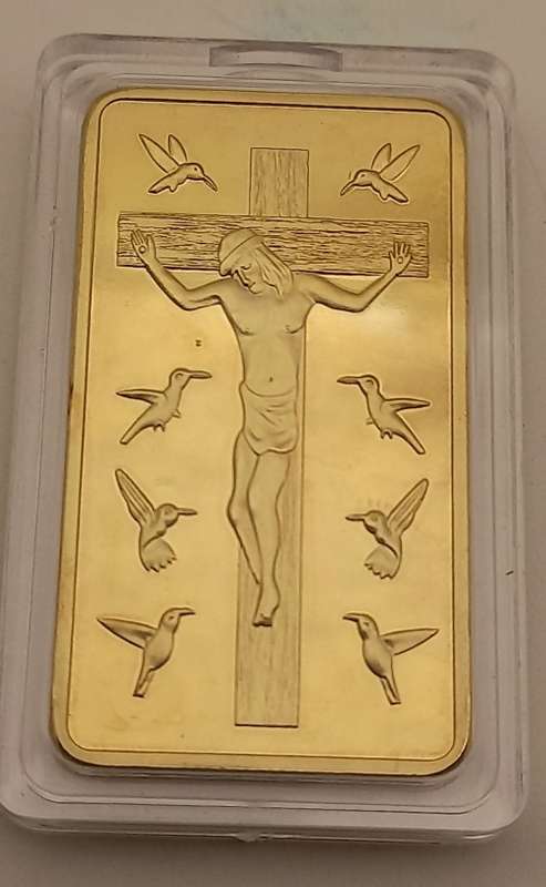 One Troy ounce 100mils.999 fine gold CLAD Bar 10 commandments serial number 333000333