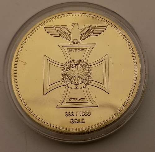Collectable 1872 REICHSBANK German Iron Cross Eagle Coin, 24K Gold plated  in Capsule