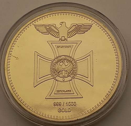 Collectable 1872 REICHSBANK German Iron Cross Eagle Coin, 24K Gold plated  in Capsule
