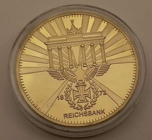 Collectable 1872 REICHSBANK German Iron Cross Eagle Coin, 24K Gold plated  in Capsule