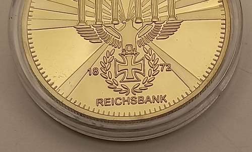 Collectable 1872 REICHSBANK German Iron Cross Eagle Coin, 24K Gold plated  in Capsule