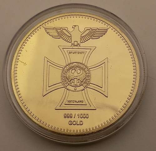 Collectable 1872 REICHSBANK German Iron Cross Eagle Coin, 24K Gold plated  in Capsule