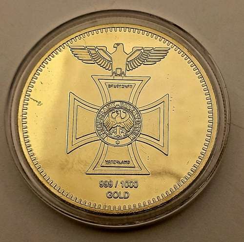 Collectable 1872 REICHSBANK German Iron Cross Eagle Coin, 24K Gold plated  in Capsule