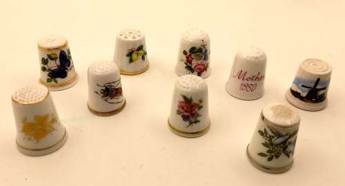 A Collection of 9 Vintage Bone China Porcelain Thimbles