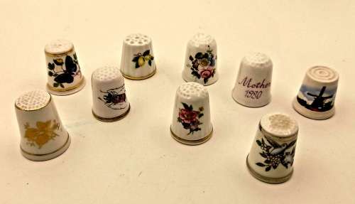 A Collection of 9 Vintage Bone China Porcelain Thimbles