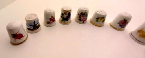 A Collection of 9 Vintage Bone China Porcelain Thimbles