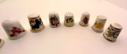 A Collection of 9 Vintage Bone China Porcelain Thimbles