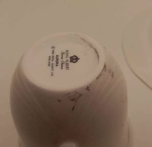 Vintage 1986 Royal Albert Bone China HORIZONS Aurora series Tea Duo -(Cup has black marks)