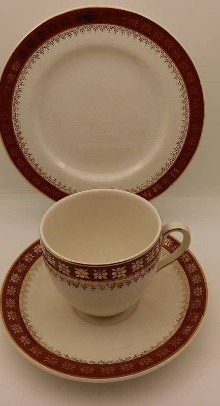 Vintage Crown Ducal A.G.R. England burgundy & gold Trio (2 available)