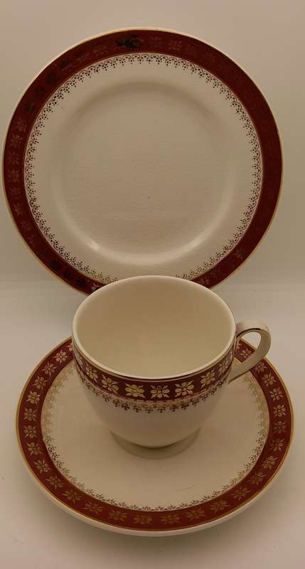 Vintage Crown Ducal A.G.R. England burgundy & gold Trio (2 available)