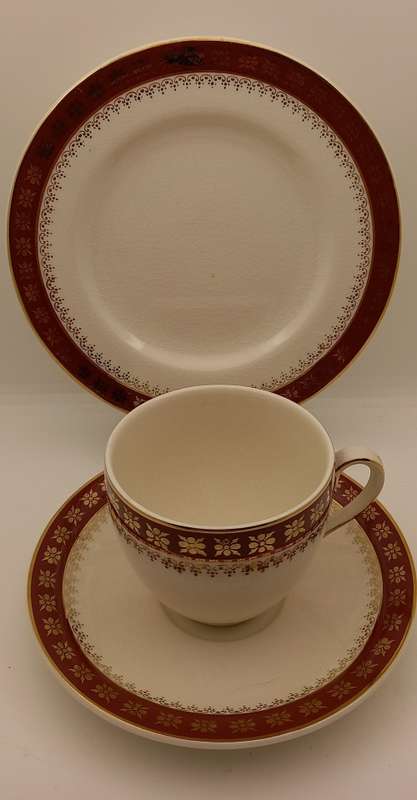 Vintage Crown Ducal A.G.R. England burgundy & gold Trio (2 available)