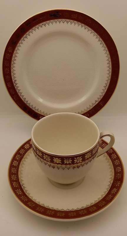 Vintage Crown Ducal A.G.R. England burgundy & gold Trio (2 available)