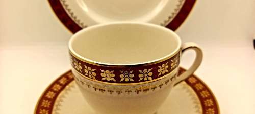 Vintage Crown Ducal A.G.R. England burgundy & gold Trio (2 available)