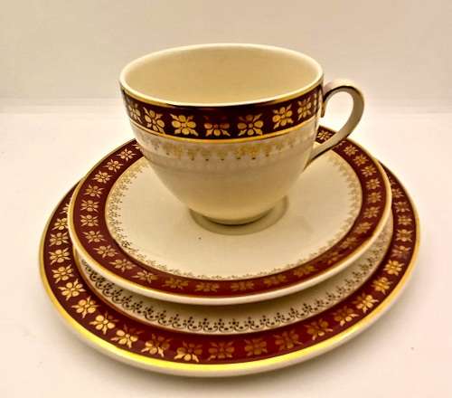 Vintage Crown Ducal A.G.R. England burgundy & gold Trio (2 available)