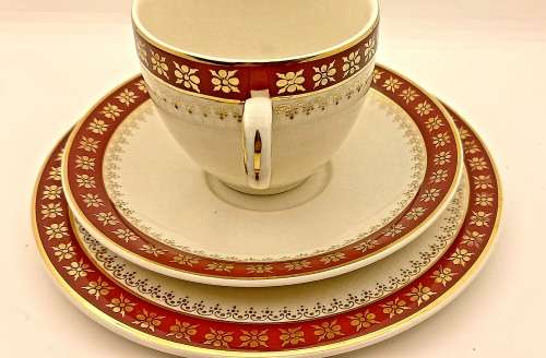 Vintage Crown Ducal A.G.R. England burgundy & gold Trio (2 available)