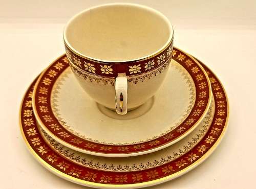 Vintage Crown Ducal A.G.R. England burgundy & gold Trio (2 available)