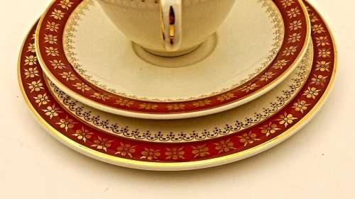 Vintage Crown Ducal A.G.R. England burgundy & gold Trio (2 available)