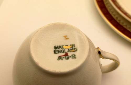 Vintage Crown Ducal A.G.R. England burgundy & gold Trio (2 available)