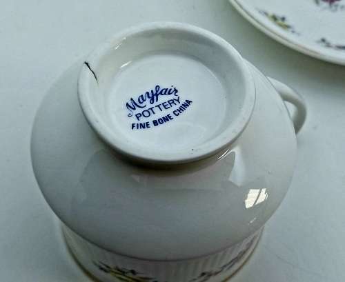 Vintage Mayfair Pottery Coffee Duo Fine bone China (crack on bottom of cup)