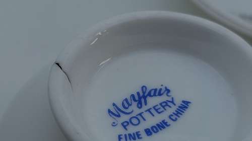 Vintage Mayfair Pottery Coffee Duo Fine bone China (crack on bottom of cup)