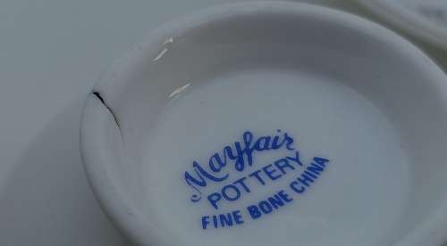 Vintage Mayfair Pottery Coffee Duo Fine bone China (crack on bottom of cup)