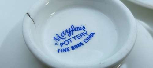 Vintage Mayfair Pottery Coffee Duo Fine bone China (crack on bottom of cup)