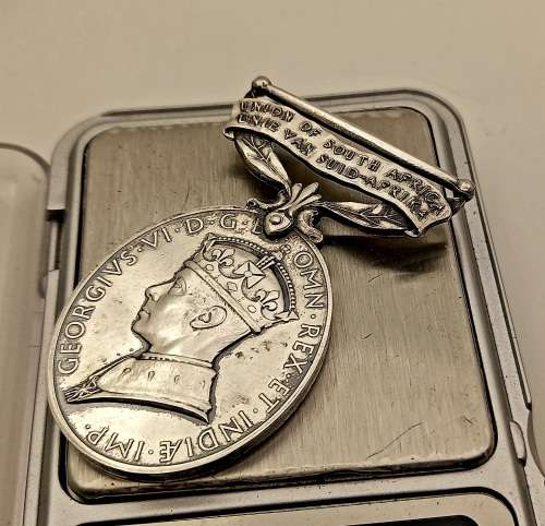WW2 Union of South Africa  For efficient service medal OVAL (SILVER )Issued to S.G.T R.McGibbon