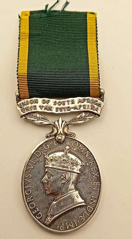 WW2 Union of South Africa  For efficient service medal OVAL (SILVER )Issued to S.G.T R.McGibbon