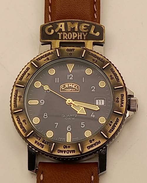 Pre-owned Camel Trophy 10ATM Quartz Adventure Men's Watch- Working- Camel Leather Strap