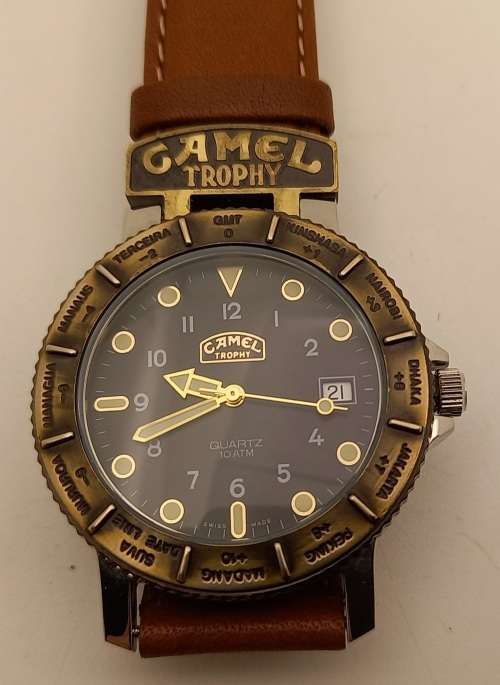 Pre-owned Camel Trophy 10ATM Quartz Adventure Men's Watch- Working- Camel Leather Strap