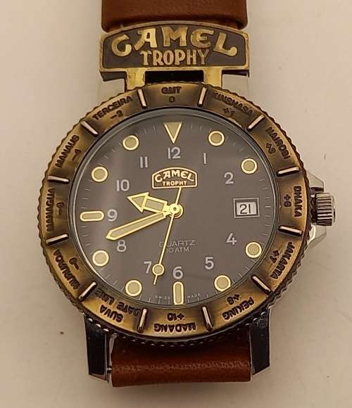 Pre-owned Camel Trophy 10ATM Quartz Adventure Men's Watch- Working- Camel Leather Strap