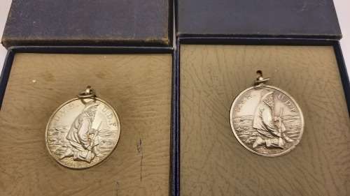 Pair of 1945 Royal Mint Pretoria, Union Defence Force .925 Sterling Silver Shooting Medals - Boxed
