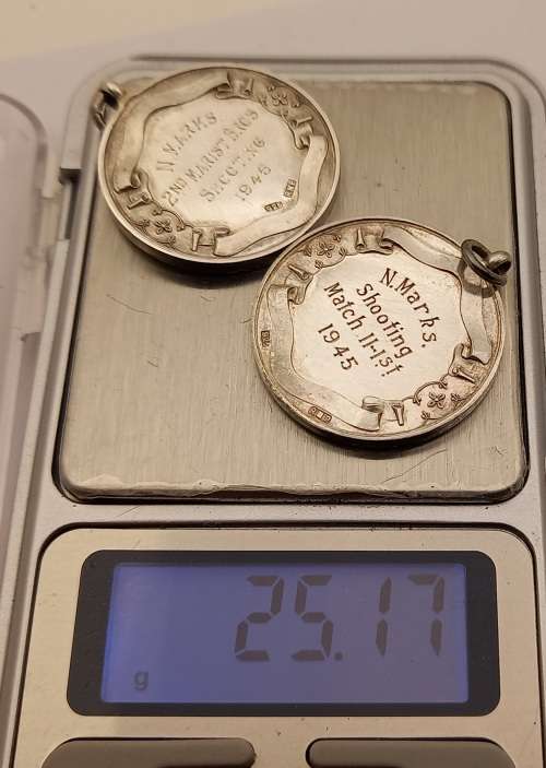 Pair of 1945 Royal Mint Pretoria, Union Defence Force .925 Sterling Silver Shooting Medals - Boxed