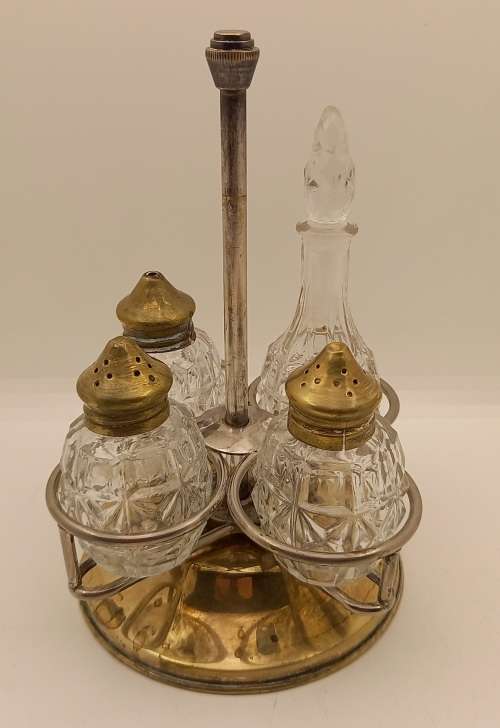 Antique/Vintage Celtic Quality Silver Plate Condiment Rotating Caddy set (see condition)