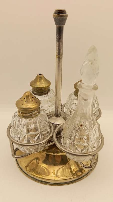 Antique/Vintage Celtic Quality Silver Plate Condiment Rotating Caddy set (see condition)