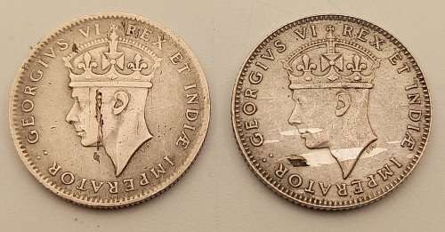 1937 and 1944  East Africa (.250 Silver) 50 Cents - George VI- Circulated