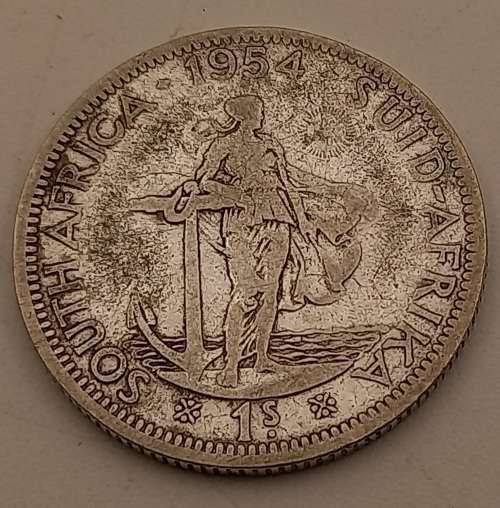 1954  South Africa (Silver .500) 1 Shilling - Elizabeth II 1st portrait