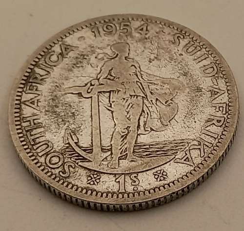 1954  South Africa (Silver .500) 1 Shilling - Elizabeth II 1st portrait